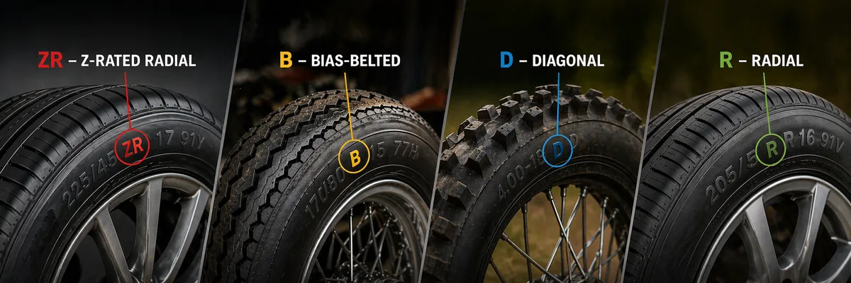 Ko nozīmē riepu izmēra burti R, B, D, ZR?